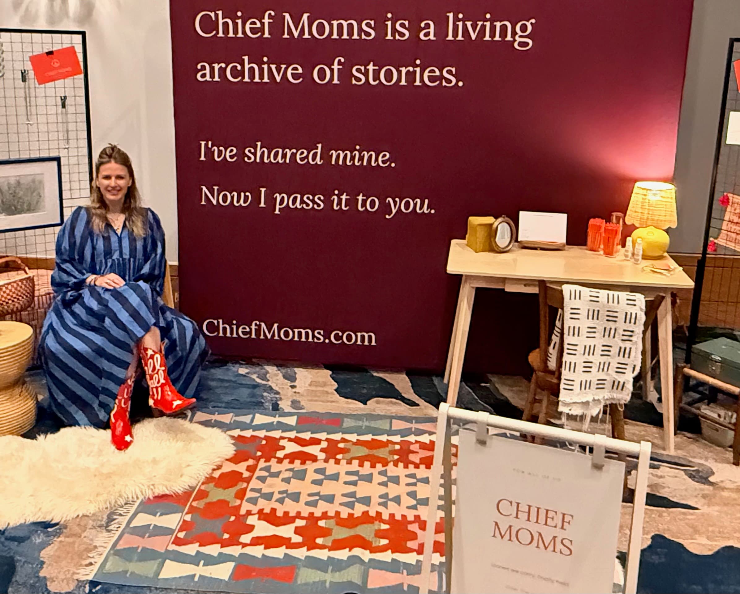 Navy and light blue stripe house dress, daytime