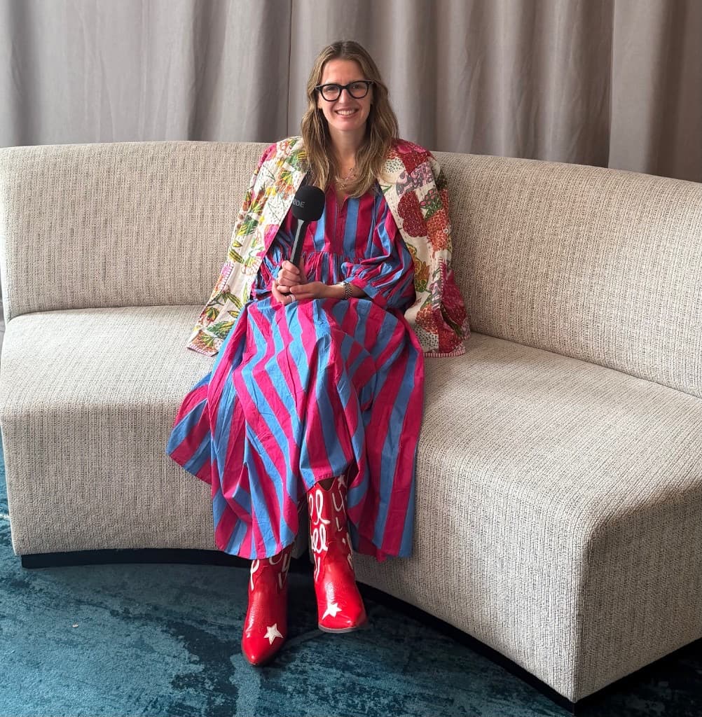 Blue and pink stripe house dress, daytime